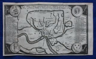 Antique Map Plan Of Ancient Rome,  Tiber,  Seven Hills,  Isaac Basire 1747