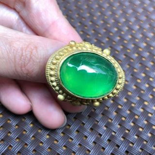 Chinese Handwork Rare Copper & Natural Green Jadeite Jade Bead No.  8 - 12 Bat Ring