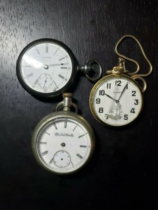 Three Pocket Watches,  Elgin,  Condon,  Waltham