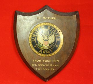 Vintage United States Army Mothers Plaque 3rd.  Armored Division Fort Knox,  Ky.
