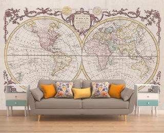 Photo Wallpaper Wall Mural Woven Self - Adhesive Modern Art Ancient World Map M02