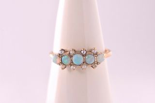 Antique 14k Gold Opal Pearl Ring Victorian Edwardian 5 Stone Dainty Band Sz 5.  5