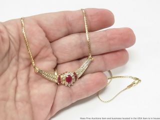Vintage Natural Ruby Diamond Halo 14k Gold Necklace 1.  90ctw Ladies Fashion 18in 11