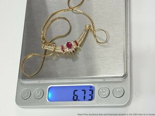 Vintage Natural Ruby Diamond Halo 14k Gold Necklace 1.  90ctw Ladies Fashion 18in 12