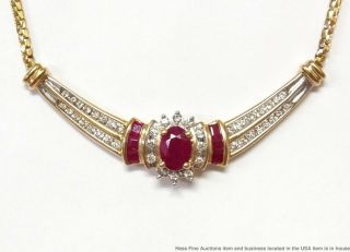Vintage Natural Ruby Diamond Halo 14k Gold Necklace 1.  90ctw Ladies Fashion 18in 2