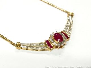 Vintage Natural Ruby Diamond Halo 14k Gold Necklace 1.  90ctw Ladies Fashion 18in 4
