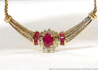 Vintage Natural Ruby Diamond Halo 14k Gold Necklace 1.  90ctw Ladies Fashion 18in 5