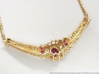 Vintage Natural Ruby Diamond Halo 14k Gold Necklace 1.  90ctw Ladies Fashion 18in 7