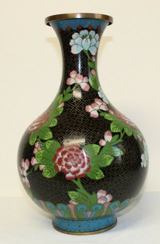 Antique Chinese Cloisonne Vase With Flowers - 11.  5 Tall
