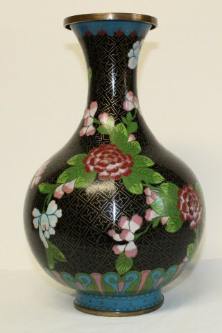 Antique Chinese Cloisonne vase with flowers - 11.  5 Tall 2
