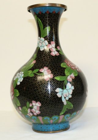 Antique Chinese Cloisonne vase with flowers - 11.  5 Tall 3