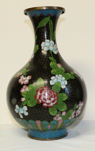 Antique Chinese Cloisonne vase with flowers - 11.  5 Tall 4