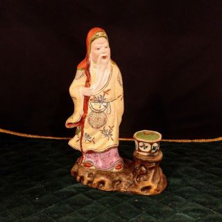 Vintage Chinese Sanxing God Old Man With Sancai (?),  Bonsai (?) Porcelain Figurine