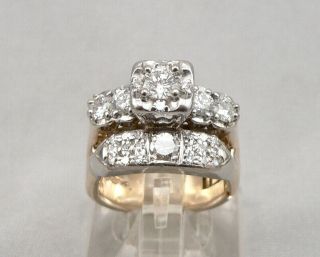Vintage 14k Gold 1.  5tcw Diamond Engagement Ring Wedding Set Arthritis Band 13.  3g