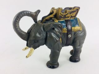 Antique Cast Iron Elephant Mechanical Coin Bank Hand Painted