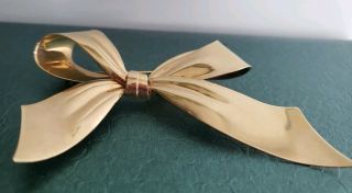 14k Solid Yellow Gold Ribbon Bow - Tie Brooch Pin - Rare Find - One Of A Kind