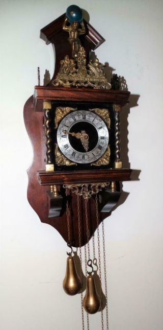 Vintage German Badische Dutch Atlas Mahogany Case Striking Wall Clock.