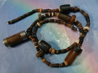 Ancient Pre - Columbian Tairona Silver Capped Agate Necklace Magnetite Ceramic,