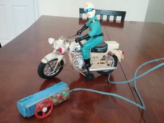 Vintage Toy Policeman On Motorcycle Bandai Japan Battery Operated