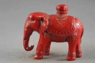 China Collectable Souvenir Handwork Coral Carve Auspicious Elephant Snuff Bottle 4