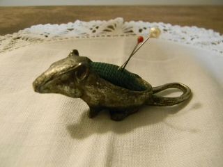 Antique Pewter Mouse Pin Cushion Highly Detailed And Very Old