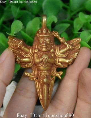 Tibetan Gold Gilt Mahakala Wrathful Deity Faqi Phurba Amulet Talisman Pendant