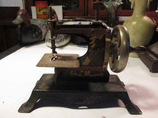 Rare Miniature Antique Steel & Tin Toy Sewing Machine Germany 1900 Asian Motif