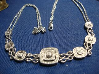 Grandmas Ultra Rare 925 Sterling Silver Big Chunky Diamond Necklace