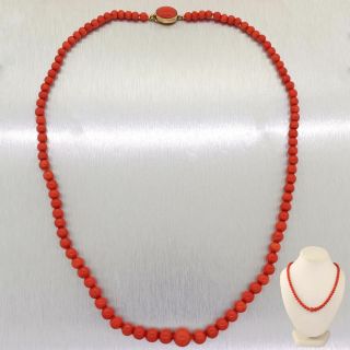 Vintage Estate 18k Yellow Gold Ox Blood Graduated Red Coral Necklace