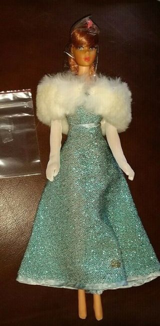 For Frauli54 - Vntg Barbie Japanese Exclusive Shimmery Blue Metallic Gown Only,  Tlc