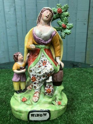 18thc Staffordshire Pearlware " Widow " Figurine & Children C1800s