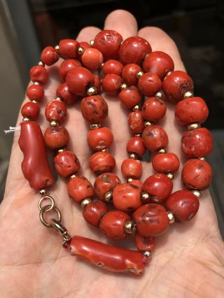 Tibetan Natural Undyed Aka Coral Necklace Beads 65.  8gr