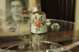 Vintage Sterling 925 Guilloche Enamel Sewing Thimble Floral Roses Aksel Holmsen