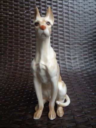 Vintage PORCELAIN Unique FIGURINE PALE GREAT DANE DOG 3039 Japan 5