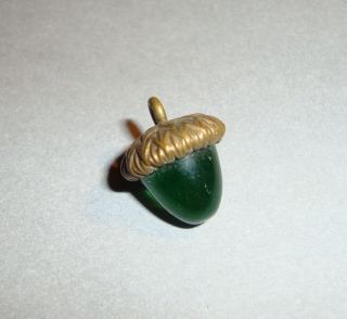 Antique Waistcoat Acorn Button Green Glass With Brass Cap