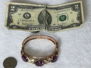 Vintage 14k Yellow Gold Bracelet W/ Leaves,  3 Lilac/purple Stones 1930 - 40 
