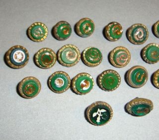 Antique Waistcoat Buttons Green Glass with Goldstone in Brass Setting 3