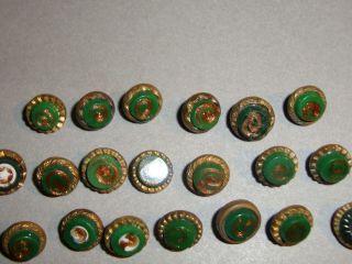 Antique Waistcoat Buttons Green Glass with Goldstone in Brass Setting 4