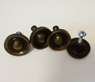 Vintage 4 Cabinet Hardware Brass Drawer Knobs Round Pulls 1 3/8 " In Diameter