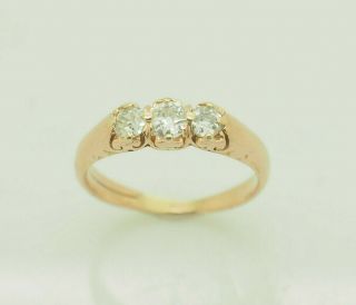 14k Rose Gold 0.  80ctw G - Si Old - Mine Natural Diamond 3 - Stone Wedding Ring 7.  25