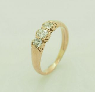 14K Rose Gold 0.  80ctw G - SI Old - Mine Natural Diamond 3 - Stone Wedding Ring 7.  25 2