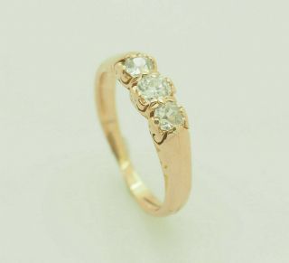 14K Rose Gold 0.  80ctw G - SI Old - Mine Natural Diamond 3 - Stone Wedding Ring 7.  25 3