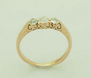 14K Rose Gold 0.  80ctw G - SI Old - Mine Natural Diamond 3 - Stone Wedding Ring 7.  25 4