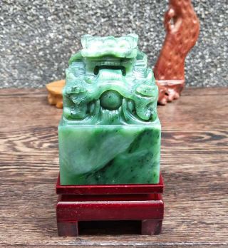 Natural Hetian Jade Jasper Hand - Carved Statue Dragon Seal Exquisite Cert:354
