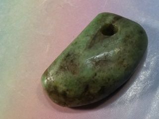 Ancient Pre - Columbian Mesoamer.  Deep Green Jade Jaguar Fang Shaped Bead