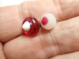 2 Antique Victorian Ruby Red & White Glass Swirl Back Button 7/16 " & 3/8 "