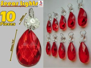 Red Chandelier Parts Cut Glass Crystals Antique Drops 10 Oval Prisms Light Beads