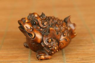 Chinese Old Boxwood Hand Carved Jinchan Fortune Netsuke Table Decoration