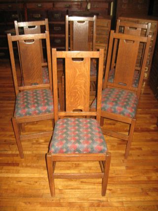 Set/6 Mission Oak H Back Dining Chairs Gustav Stickley Atribution Arts & Crafts