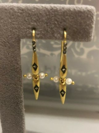 Cathy Waterman 22k Yellow Gold Pearl And Diamond Egyptian Cross Earrings